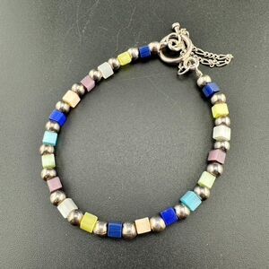 Silpada Sterling Silver Multi color Moonglow Square Bead Bracelet B0641 - 7.25"